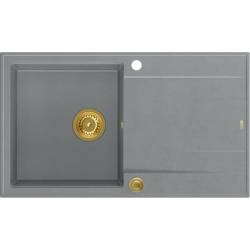 EVAN 111 GraniteQ zlewozmywak z syfonem Push 2 Open 1-komorowy z/o (860x500x210) silver stone / elementy złote