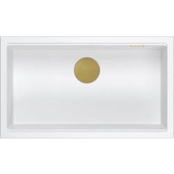 LOGAN 110 GraniteQ zlewozmywak snow white 76x44x23,5 cm 1-komorowy podwieszany z syfonem manualnym złoty