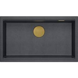 LOGAN 110 GraniteQ zlewozmywak black diamond 76x44x23,5 cm 1-komorowy podwieszany z syfonem manualnym złoty