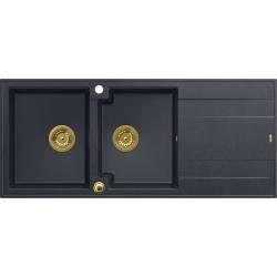 __WYSYŁKA 48H*__ | Zlew QUADRON EVAN 121 BLACK DIAMOND (czarny metalik) + syfon ZŁOTY (HQE11650U8_PVDG1_P2O)