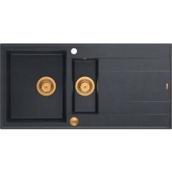 __WYSYŁKA 48H*__ | Zlew QUADRON EVAN 156 BLACK DIAMOND (czarny metalik) + syfon MIEDŹ (HQE5510050U8_PVDC1_P2O)