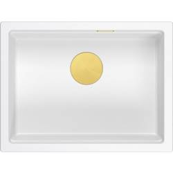 LOGAN 100 GraniteQ zlewozmywak snow white 59,5x45,1x21,5 cm 1-komorowy podwieszany z syfonem manualnym złoty