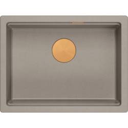 LOGAN 100 GraniteQ zlewozmywak soft taupe 59,5x45,1x21,5 cm 1-komorowy podwieszany z syfonem manualnym miedziany