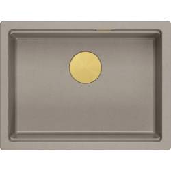 LOGAN 100 GraniteQ zlewozmywak soft taupe 59,5x45,1x21,5 cm 1-komorowy podwieszany z syfonem manualnym złoty