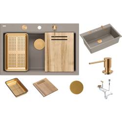 Zlew QUADRON MARC 110 SOFT TAUPE (cappuccino) + syfon MIEDŹ + akcesoria (HQM7650U4_PVDC1)