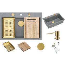 __WYSYŁKA 48H*__ | Zlew QUADRON MARC 110 SILVER STONE (szary) + syfon ZŁOTY + akcesoria (HQM7650U5_PVDG1)