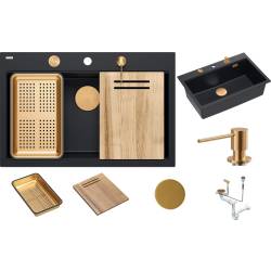 Zlew QUADRON MARC 110 PURE CARBON (czarny mat) + syfon MIEDŹ + akcesoria (HQM7650U7_PVDC1)