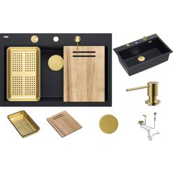 __WYSYŁKA 48H*__ | Zlew QUADRON MARC 110 PURE CARBON (czarny mat) + syfon ZŁOTY + akcesoria (HQM7650U7_PVDG1)