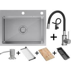 Zestaw QUADRON | LUKE 110 WORKSTATION stal szczotkowana INOX + MAGGIE inox/czarny + dozownik + akcesoria (ZH5845BS_3323503BL)