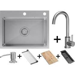 Zestaw QUADRON | LUKE 110 WORKSTATION stal szczotkowana INOX + KATE stal INOX + dozownik + akcesoria (ZH5845BS_3623500_BS)