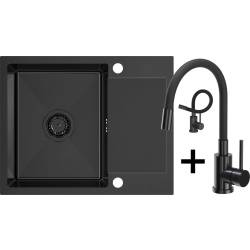 __WYSYŁKA 48H*__ | Zestaw QUADRON | LUKE 116 czarna stal szczotkowana (BLACK INOX) + MAGGIE black metal/czarny + zaślepka (ZH6048PVDBLM_3323503PVDBLM)