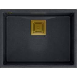 __WYSYŁKA 48H*__ | Zlew QUADRON DAVID 50 BLACK DIAMOND (czarny metalik) + syfon ZŁOTY (HQD5542U8-G1)