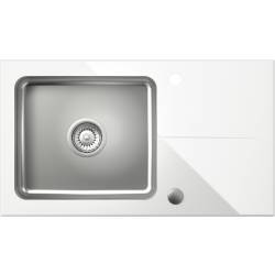 __WYSYŁKA 48H*__ | Zlew QUADRON HUGH 111 szkło BIAŁE + komora INOX (szczotkowana) (ST3577SB1BS)