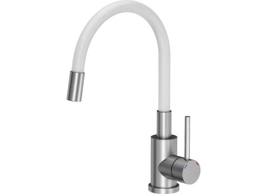 Bateria QUADRON MAGGIE stal szczotkowana (INOX) + wąż BIAŁY (3323503WH)