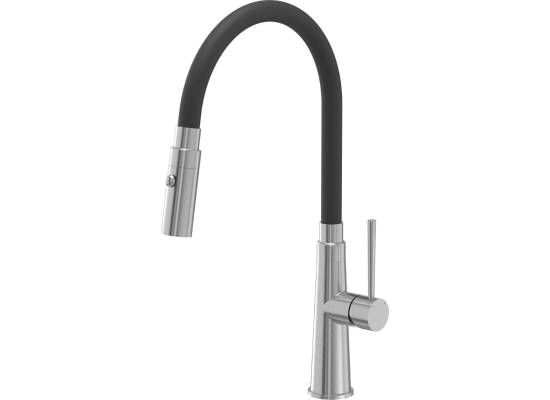 __WYSYŁKA 24H*^__ | Bateria QUADRON GINA stal szczotkowana (INOX) + wąż CZARNY (3922505_BSBL)