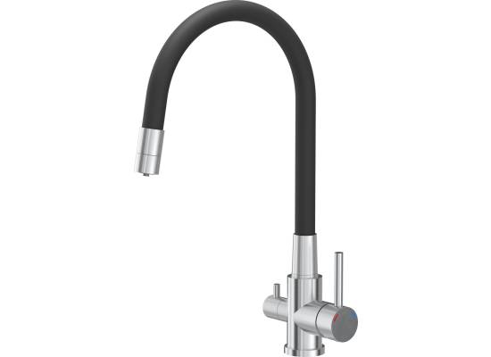 __WYSYŁKA 24H*^__ | Bateria QUADRON AGNES FLEX FILTER stal szczotkowana (INOX) + wąż CZARNY (52141BS)