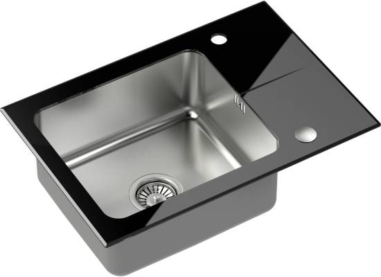 __WYSYŁKA 24H*^__ | Zlew QUADRON HUGH 116 szkło CZARNE + komora INOX (szczotkowana) (ST3564SC1BS)