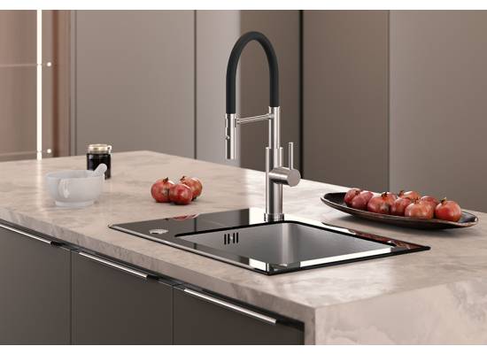 __WYSYŁKA 24H*^__ | Zlew QUADRON HUGH 116 szkło CZARNE + komora INOX (szczotkowana) (ST3564SC1BS)