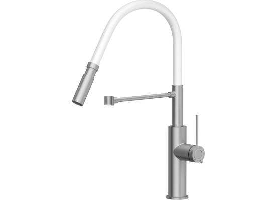 Bateria QUADRON GEMMA stal szczotkowana (INOX) + wąż BIAŁY (3623501_BSWH)