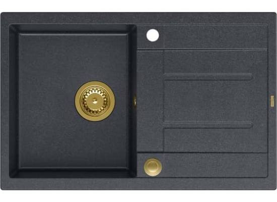 Zlew QUADRON MORGAN 111 BLACK DIAMOND (czarny metalik) + syfon ZŁOTY (HB8203U8-G1_P2O)