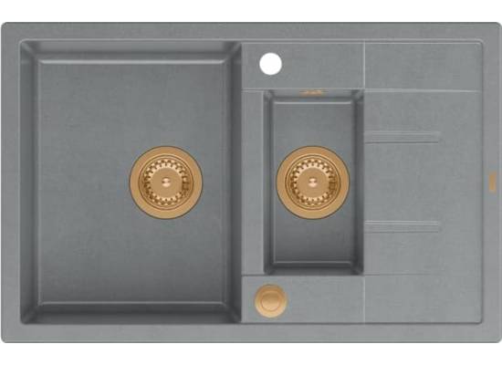 Zlew QUADRON MORGAN 156 SILVER STONE (szary) + syfon MIEDŹ (HB8224U5-C1_P2O)