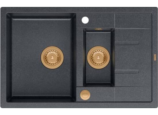 Zlew QUADRON MORGAN 156 BLACK DIAMOND (czarny metalik) + syfon ZŁOTY (HB8224U8-G1_P2O)