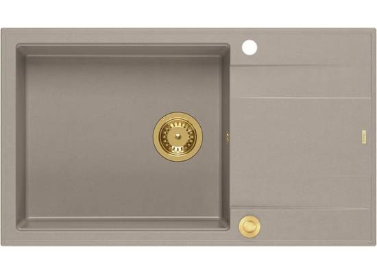 EVAN 136 XL GraniteQ zlewozmywak z syfonem Push To Open 1-komorowy z/o (860x500x210 kom. 420x490) soft taupe / elementy złote