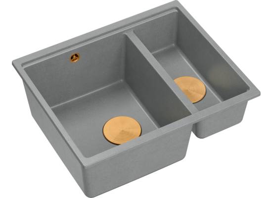 Zlew QUADRON LOGAN 150-U SILVER STONE (szary) + syfon MIEDŹ (HCQL5646U5-C1_U)