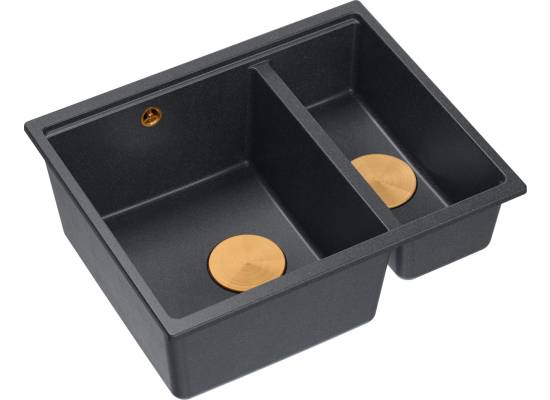 Zlew QUADRON LOGAN 150-U BLACK DIAMOND (czarny metalik) + syfon MIEDŹ (HCQL5646U8-C1_U)