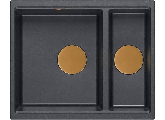 Zlew QUADRON LOGAN 150-U BLACK DIAMOND (czarny metalik) + syfon MIEDŹ (HCQL5646U8-C1_U)