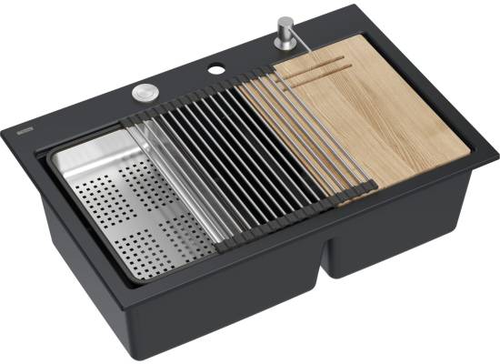 __WYSYŁKA 48H*__ | Zlew QUADRON MARC 120 PURE CARBON (czarny mat) + akcesoria (HQC7650U7_BS)