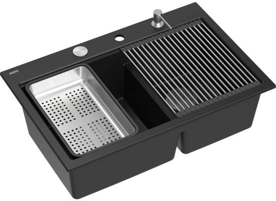 __WYSYŁKA 48H*__ | Zlew QUADRON MARC 120 PURE CARBON (czarny mat) + akcesoria (HQC7650U7_BS)
