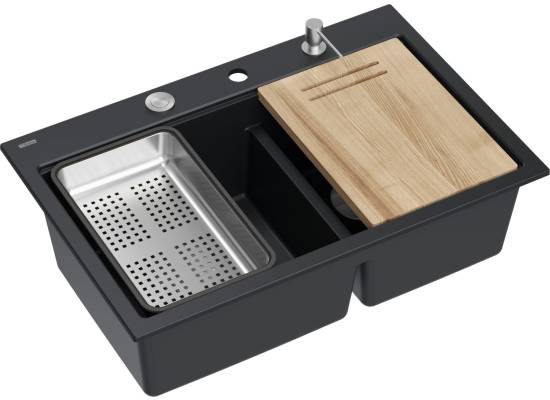 __WYSYŁKA 48H*__ | Zlew QUADRON MARC 120 PURE CARBON (czarny mat) + akcesoria (HQC7650U7_BS)