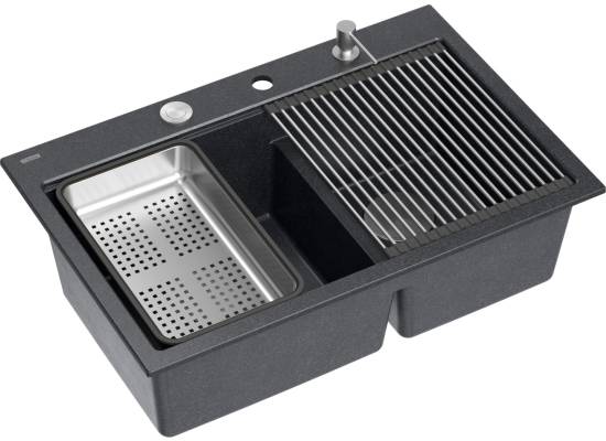 __WYSYŁKA 48H*__ | Zlew QUADRON MARC 120 BLACK DIAMOND (czarny metalik) + akcesoria (HQC7650U8_BS)