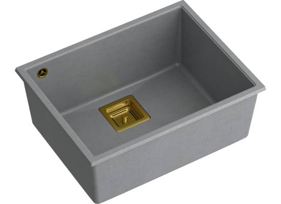 Zlew QUADRON DAVID 50 SILVER STONE (szary) + syfon ZŁOTY (HQD5542U5-G1)