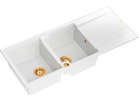__WYSYŁKA 48H*__ | Zlew QUADRON EVAN 121 SNOW WHITE (biały) + syfon MIEDŹ (HQE11650U1_PVDC1_P2O)