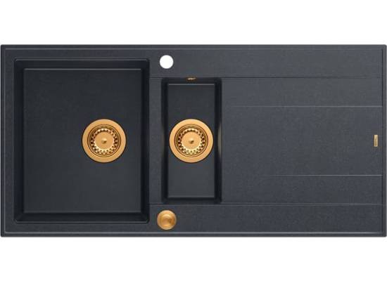 __WYSYŁKA 48H*__ | Zlew QUADRON EVAN 156 BLACK DIAMOND (czarny metalik) + syfon MIEDŹ (HQE5510050U8_PVDC1_P2O)