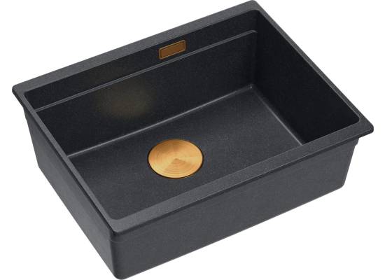 Zlew QUADRON LOGAN 100-U BLACK DIAMOND (czarny metalik) + syfon MIEDŹ (HQJ6045U8_PVDC1_U)