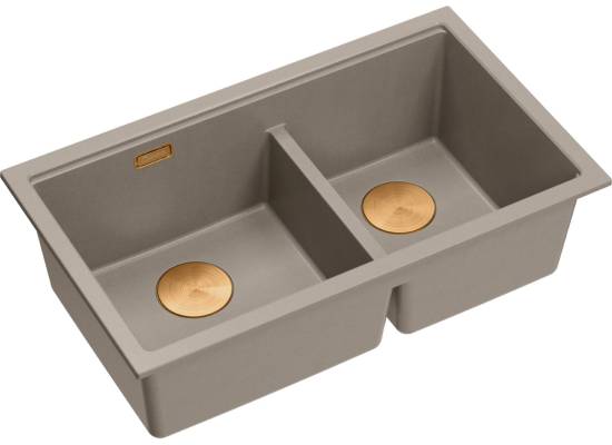 Zlew QUADRON LOGAN 120 SOFT TAUPE (cappuccino) + syfon MIEDŹ (HQL7645U4_PVDC1_I)