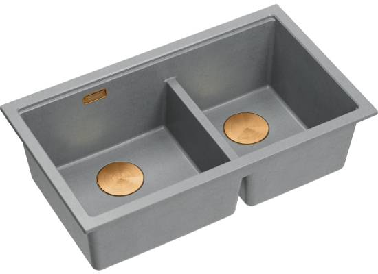Zlew QUADRON LOGAN 120-U SILVER STONE (szary) + syfon MIEDŹ (HQL7645U5_PVDC1_U)