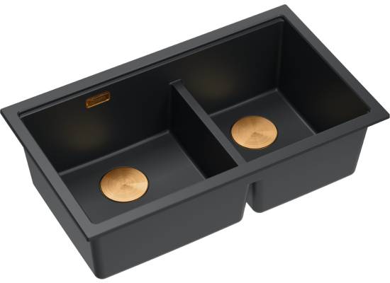 Zlew QUADRON LOGAN 120-U PURE CARBON (czarny mat) + syfon MIEDŹ (HQL7645U7_PVDC1_U)