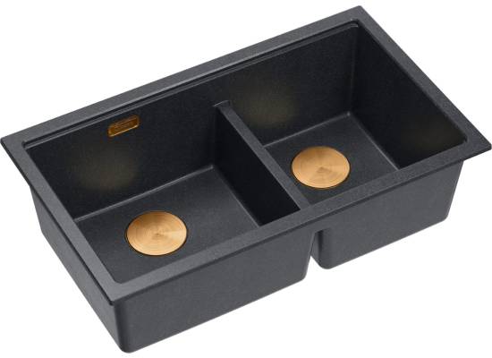 Zlew QUADRON LOGAN 120-U BLACK DIAMOND (czarny metalik) + syfon MIEDŹ (HQL7645U8_PVDC1_U)