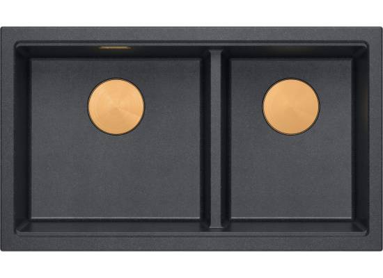 Zlew QUADRON LOGAN 120-U BLACK DIAMOND (czarny metalik) + syfon MIEDŹ (HQL7645U8_PVDC1_U)