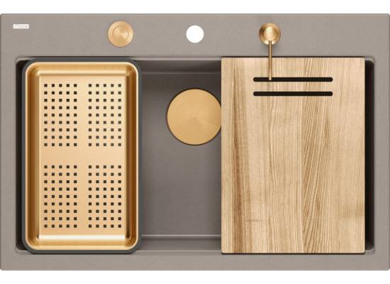 Zlew QUADRON MARC 110 SOFT TAUPE (cappuccino) + syfon MIEDŹ + akcesoria (HQM7650U4_PVDC1)