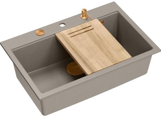 Zlew QUADRON MARC 110 SOFT TAUPE (cappuccino) + syfon MIEDŹ + akcesoria (HQM7650U4_PVDC1)