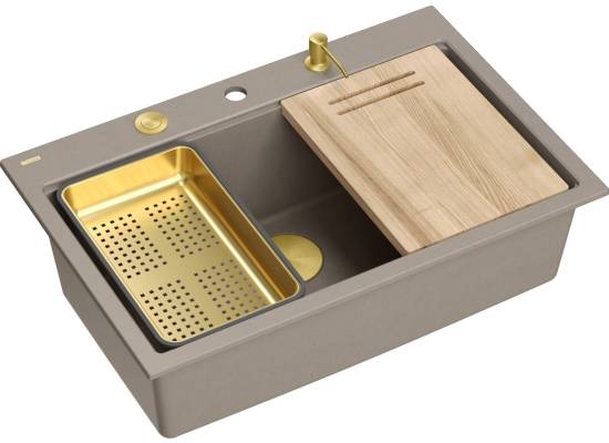 __WYSYŁKA 48H*__ | Zlew QUADRON MARC 110 SOFT TAUPE (cappuccino) + syfon ZŁOTY + akcesoria (HQM7650U4_PVDG1)