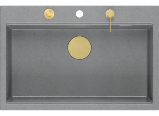 __WYSYŁKA 48H*__ | Zlew QUADRON MARC 110 SILVER STONE (szary) + syfon ZŁOTY + akcesoria (HQM7650U5_PVDG1)