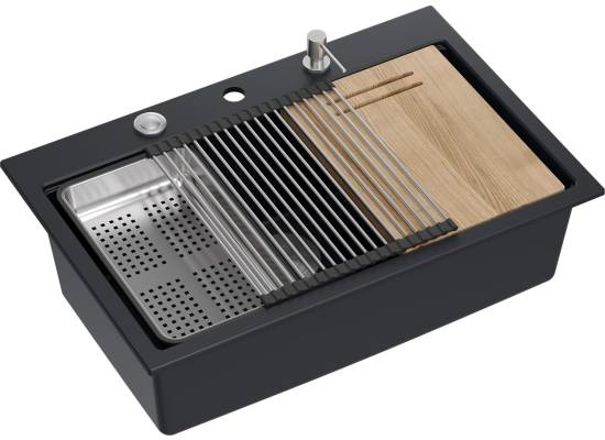 __WYSYŁKA 48H*__ | Zlew QUADRON MARC 110 PURE CARBON (czarny mat) + akcesoria (HQM7650U7_BS)