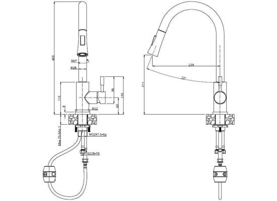 __WYSYŁKA 24H*^__ | Bateria QUADRON JULIA PULL-OUT stal szczotkowana (INOX) (3673500BS)