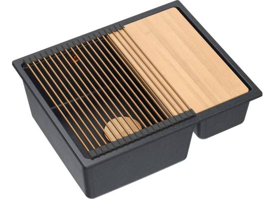 Zlew QUADRON LOGAN 150-U BLACK DIAMOND (czarny metalik) + syfon MIEDŹ (HCQL5646U8-C1_U)
